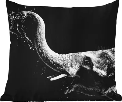 Produktbild von MuchoWow® Outdoor Kissen - Porträt - Elefant - Tiere - Schwarz und weiß - 60x60 cm - Wetterfest - Lounge Kissen - Dekoration - Schlaf Kissen