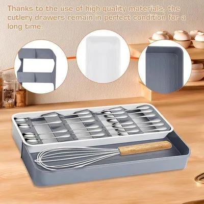 Immagine prodotto di Organizer estraibile per cassetti bianco/grigio 39x226x55 cm per posate