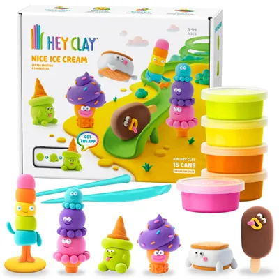 Produktbild von Hey Clay Eiscreme – Modelliermasse, Knete mit Zubehör, 15 Farben