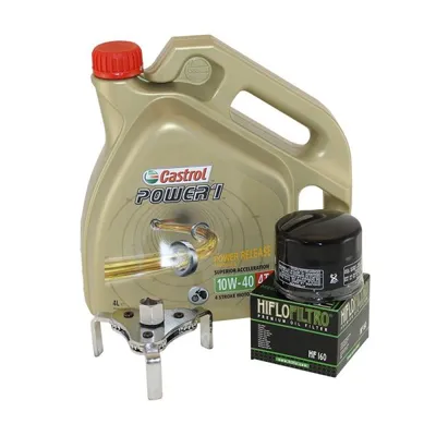 Produktbild von Öl Wechselset 4 Liter Castrol SAE 10W-40 Power 1 4T inkl. Ölfilter Hiflo HF160 und Ölfilterschlüssel