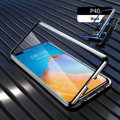 Produktbild von Beidseitiger 360 Grad Magnet / Glas Case Hülle Handy Tasche Bumper Schwarz für Huawei P40