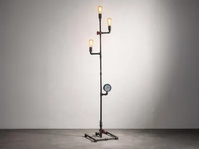 Produktbild von Mehrarmige LED Stehlampe 3 flammig Industrial Design mit Wasserrohr Zink antik