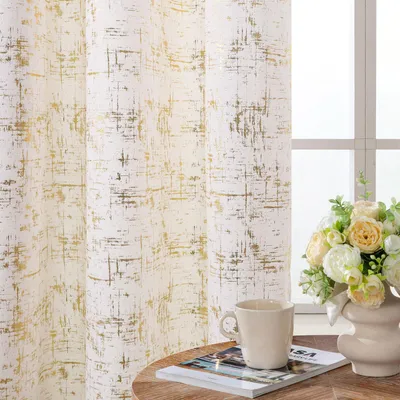 Samtvorhänge mit Goldfolie, 145 cm, 2er-Set, Cremefarben