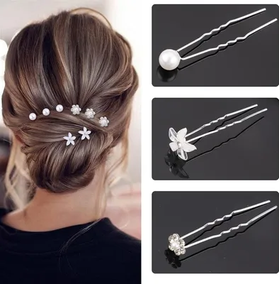 Produktbild von 30 Stücke Kristallblumen Haarnadel und Perlen Haarband - Hochzeitsaccessoires und Strass U-förmige Haarnadeln für Damen