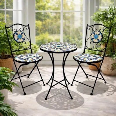 Mosaik Sitzgarnitur Set 3-teilig Sitzgruppe Gartenmöbel Tisch Stühle