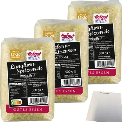 Produktbild von Hofgut Spitzenreis Parboiled 3er Pack (3x500g Packung) + usy Block