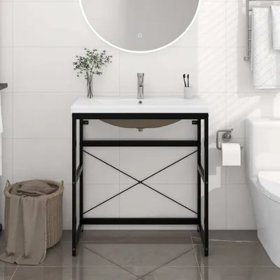 Image de vidaXL Support de lavabo de salle de bain avec lavabo noir fer