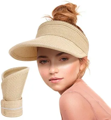 Produktbild von Unyqoos® Damen Strohhut – aufrollbar & verstellbar (58–60 cm), breite Krempe mit UV‑Schutz, leichter Sommer- und Strandhut aus Stroh