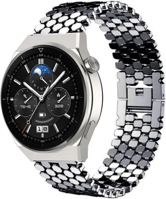 Produktbild von Strap-it Gliederarmband - Kompatibel mit Huawei Watch GT 3Armband 46mmEdelstahl Huawei watch strap Armband mit butterfly Faltschließe für 22mmArmband Schwarz