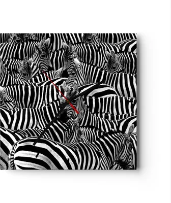 Produktbild von Wanduhr - Quadrat - Glasuhr - Tiere Zebra Streifen - 30x30cm - Schleichendes Uhrwerk - Lautlos - zum Aufhängen bereit - Dekoration Modern - Wanddekoration aus Glas - C3AC30x30-0340