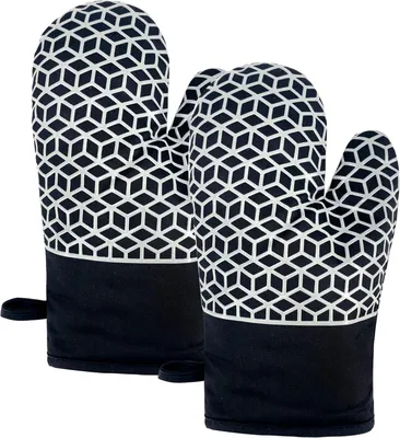 Imagen del producto de Guantes de horno de silicona, resistentes al calor hasta 300 °C, extra largos (28 x 19 cm), antideslizantes, ideales para la cocina