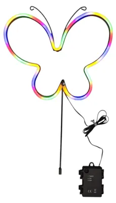 Produktbild von LED Neon Gartenstecker Schmetterling Bunt – 85 cm, Batteriebetrieben, Timer, IP44