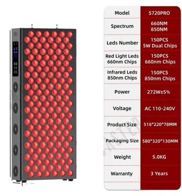 Image de Panneau de luminothérapie rouge, élimination des impuretés, rajeunissement de la peau, appareil de beauté à LED pour le visage et le corps, S720PRO