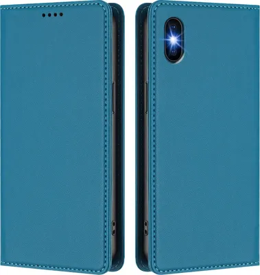 Image de Étui en cuir pour iPhone X/iPhone XS, étui à rabat magnétique en cuirPolyuréthaneavec support, bleu lac