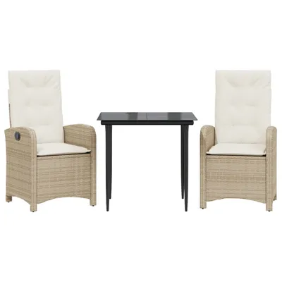 Produktbild von vidaXL 3-tlg. Garten-Essgruppe mit Kissen Beige Poly Rattan