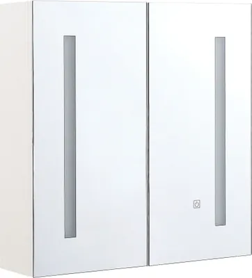 Produktbild von BELIANI Bad Spiegelschrank Weiß Sperrholzplatte 2 türig 60x60 cm mit LED-Licht Fächern Wandeinbau Modern Trendy Badezimmer Möbel
