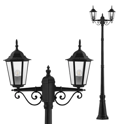 Zdjęcie produktu dla Reflektor MasterLED montowany na słupie, model Victoria, dwupłomienny, 2 x E27, wysokość 238 cm, kolor czarny, klasa szczelności IP44