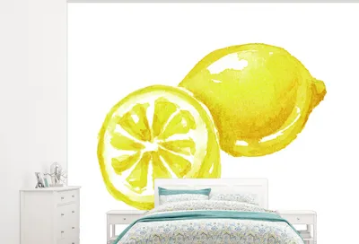 Produktbild von MuchoWow® Fototapete für Wohnzimmer oder Schlafzimmer Wandtapete Vinyl Motivtapete Aquarell - Zitrone - Frucht - 325x260 cm - Tapete