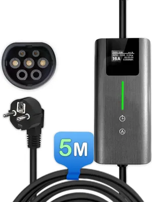 Immagine prodotto di 5 m monofase 3,5 kW/7 kW trifase 11 kW/22 kW Caricabatterie EV tipo 2 portatile per auto elettriche e ibride plug-in