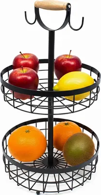 Immagine prodotto di Relaxdays Cestino portfrutta a due ripiani, vassoio per frutta da cucina, moderno cestino in metallo per frutta e verdura, metallo, nero