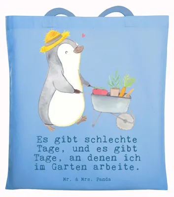Produktbild von Mr. & Mrs. Panda Jutebeutel Pinguin Gartenarbeit - Sky Blue - Geschenk, Tasche, Tragetasche, Schultasche, Laptoptasche, Gärtnern, Tote Bag, Gartenpflege, Urban Gardening