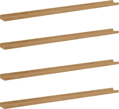 Obrázok produktu pre vidaXL Nástenná polička, 4 ks, hnedá, 115 x 9 x 3 cm, drevovláknitá doska