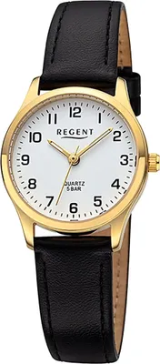 Produktbild von Regent Leder Damen Uhr Armbanduhr Quarz schwarz Lederarmband D2URF1420