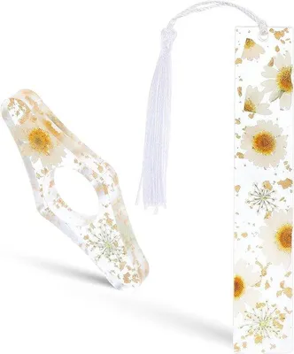 Produktbild von 2 Blumenharz Lesezeichen mit Pinsel, Buchaccessoires, Geschenk