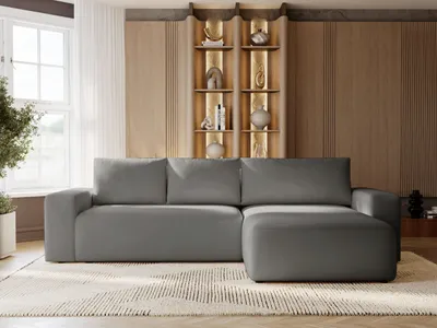 Produktbild von GrainGold Ecksofa L-Form Tazones Rechts - Ecksofa mit Schlaffunktion, Bettkasten - Moderne Ecksofa, Wohnzimmer Sofa - Eckcouch Dunkelgrau (Komodo 21)