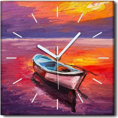 Produktbild von Coloray Uhr auf Leinwand 30x30 cm Wand Uhr Dekoration Wohnzimmer Segeltuch weiße Zeiger -Sea Boot Art.
