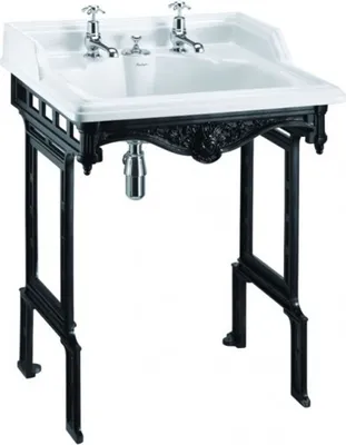 Produktbild von Casa Padrino Jugendstil Stand Waschtisch Weiß / Schwarz mit 2 Hahnlöchern - Barock Waschbecken Barockstil Antik Stil