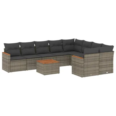 Produktbild von vidaXL 10-tlg. Garten-Sofagarnitur mit Kissen Grau Poly Rattan