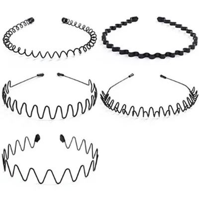 Produktbild von 5-teiliges Set, Stirnband, Uni, Leichtgewicht, Sportband, aus Kunststoff, für Laufen, Sport und Alltag geeignet, schwarz, Größe verstellbar