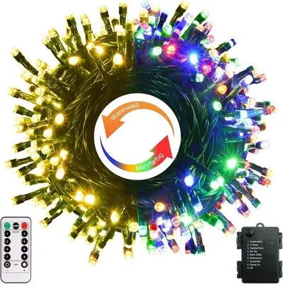Productafbeelding van ZAIYW Kerstlampjes op batterij, warm wit en meerkleurig, 10 m, 100 LED's, met afstandsbediening