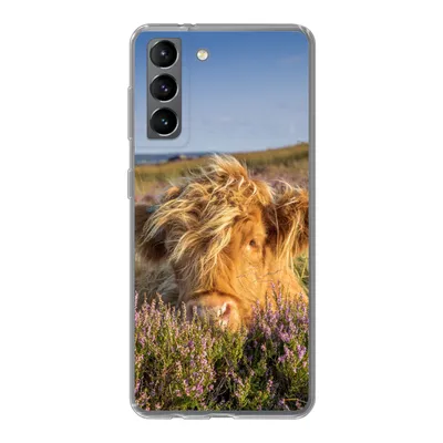 Produktbild von MuchoWow® Handyhülle Schutzhülle Hülle für Samsung Galaxy S21 Schottische Highlander - Heide - Gras - Tiere Silikon Softcase Handy Hülle - Softcase
