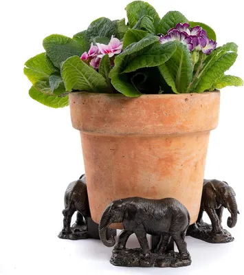 Productafbeelding van Potvoetjes Olifant Figuren - Bloempot Onderzetters - Planten Buiten - Handgemaakt Beschilderd - 3 stuks - Antiek Brons