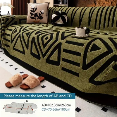 Immagine prodotto di 180x260cm verde forma geometrica divano asciugamani, copridivano 1/2/3/4 posti divano spesso velluto elastico antiscivolo copridivano protezione mobili, copridivano.