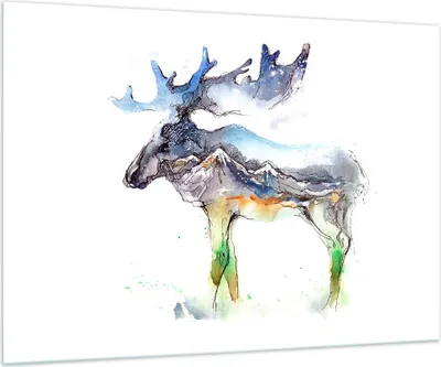Produktbild von Bilder auf glas - Moose Berge Winter illustration - 100x70cm - Glasbilder - Wandbilder - Kunstdruck - zum Aufhängen bereit - Wanddekoration aus Glas - Glas Bilder - Wandbild auf Glas - GAA100x70-3041