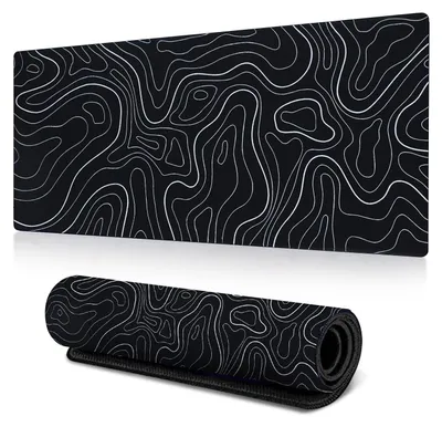 Productafbeelding van XXL gaming muismat, 900x400mm, XXL gaming muismat met vloeistofdesign, grote gaming muismat met gestikte randen, antislip ondergrond voor het bureau (zwart-A)