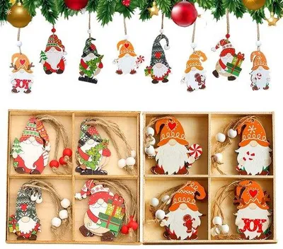 Productafbeelding van Set van 24 Houten Kerstdecoraties voor de Boom