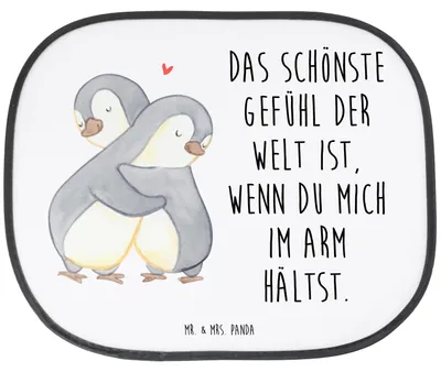 Produktbild von Mr. & Mrs. Panda Auto Sonnenschutz Pinguine Kuscheln - Weiß - Geschenk, Scheibenschutz, Valentinstag, Freund, für Freundin, Hochzeitstag, fenster, Frauen, saugnapf