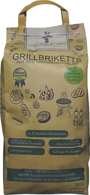 Produktbild von Cocobration 18KG kokosové grilovací brikety dřevěné uhlí z kokosového dřevěného uhlí přírodní dřevěné uhlí BBQ kokosové dřevěné uhlí grilování cca 6 hodin hoření