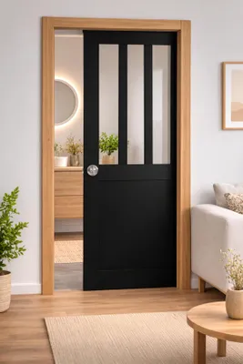 Immagine prodotto di Porta scorrevole da officina nera H204 x L73 cm, con incasso, kit finitura Gd Menuserie