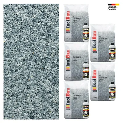 Steinteppich SET Ice Blue 1-4mm Marmorkies 125kg + PU-Bindemittel Set für 12,5m²