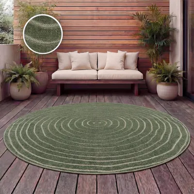 Produktbild von Outdoor Teppich Wetterfest Balkon Wohnzimmer Skandinavisches Boho Einfarbig Grün Grösse 160 cm Rund