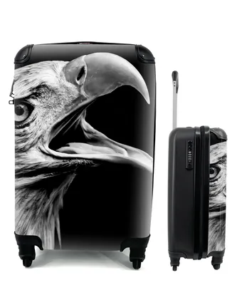 Produktbild von MuchoWow® Koffer Handgepäck Trolley Rollkoffer Kleine Reisekoffer mit 4 Rollen - Adler - Porträt - Raubvögel - Schwarz - Weiß - Vogel - Cabin Size < 55x40x23 cm & 55x40x20 cm - Fotokoffer - Kabinenkoffer - Boardgepäck - Reise-Box - Reisekoffer - Reisegepäck - Koffer mit Bild - Trolley für Kinder