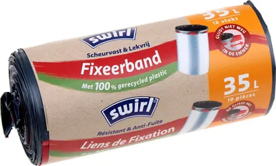 Image de Sacs Swirl, pour dechets, a liens coulissants, avec bord elastique, gris, 35 lit., pack de 10 p.