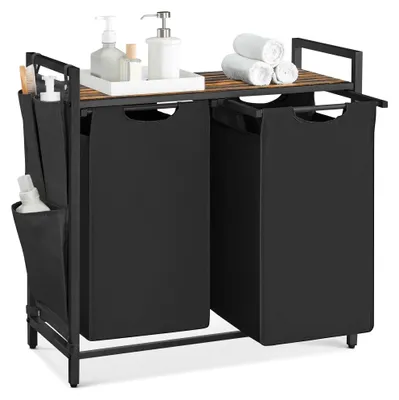 Produktbild von VASAGLE Wäschekorb 2 Fächer, mit Ablage, Metallrahmen, 2 x 46 L