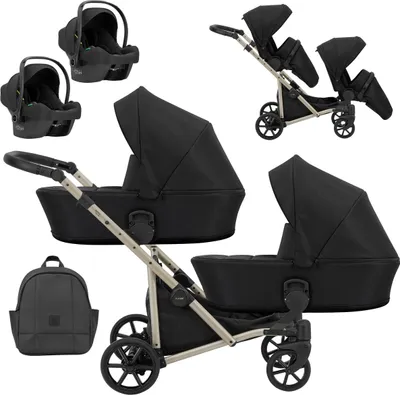 Immagine prodotto di Kunert BRAV DUO 3 in 1 passeggino doppio con 2x navicelle Cosmo con telaio nero e champagne