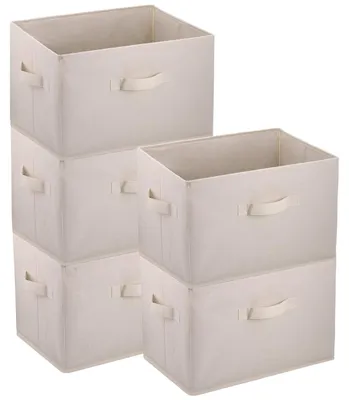 Produktbild von Set mit 5 großen Aufbewahrungsboxen aus Stoff, 38 x 25 x 25 cm, faltbar, ideal als Kleiderschrank-Organizer oder Kleiderkorb.